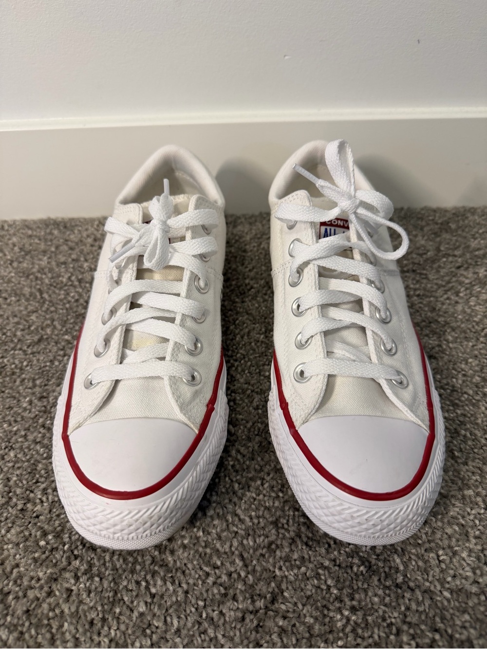 Converse Women’s White Canvas Low-Top Sneakers with Red Trim